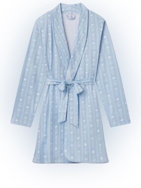 Lake Pajamas Pima Short Robe in French Blue Watercolor Stems XL NWT